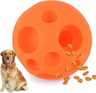 Evan Dog Toy Balls, 5 Inch Treat Tricky Ball Food Dispensing Toys Tricky Fun Interactive Dog Toy Food Dispenser Toy Puzzle Toy Ball Dog Chew Toys Ball for Large Medium Slow Feeder Dog Bowlsï¼ˆOrangeï¼‰