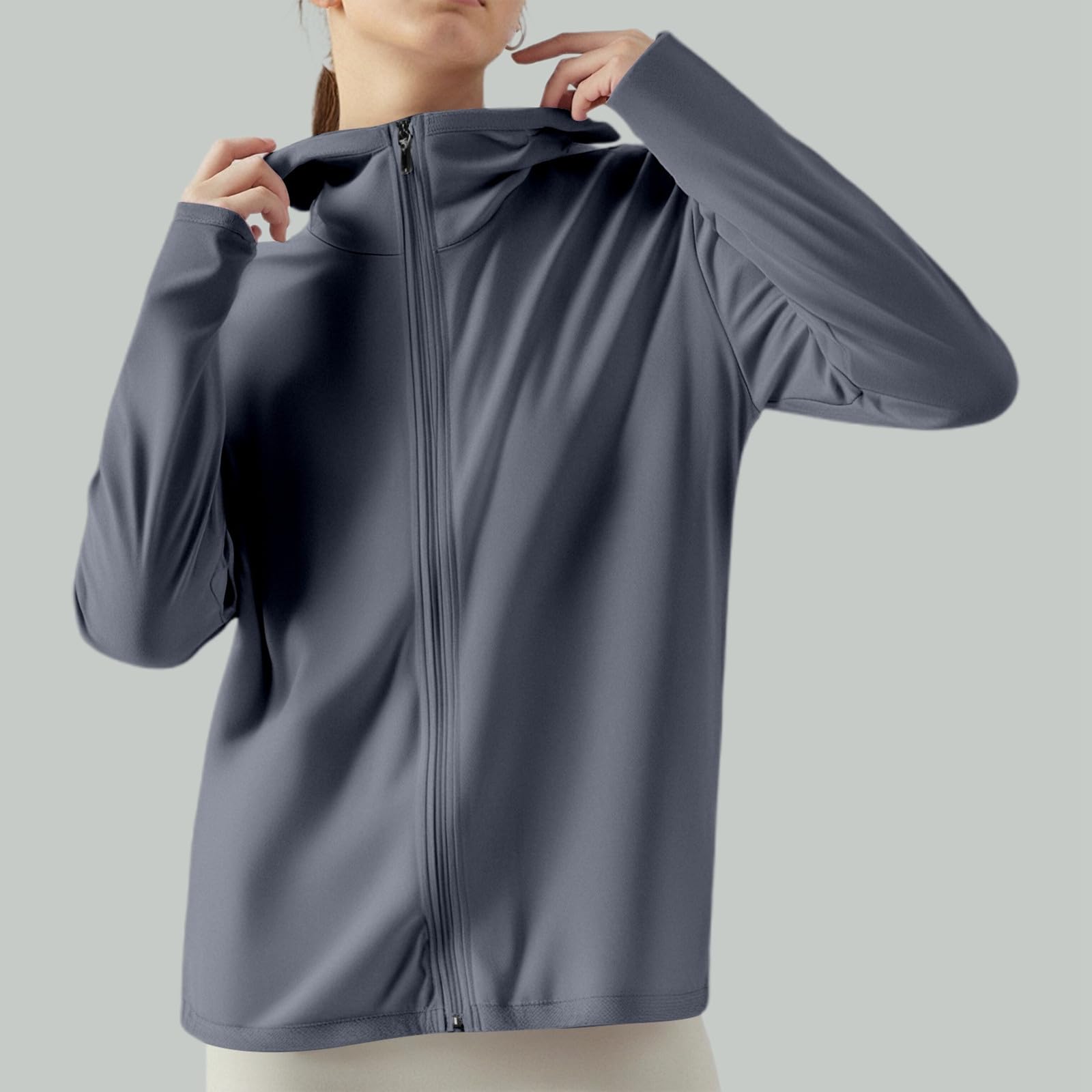 Chaqueta de running para mujer cuello alto ligera manga larga secado rápido transpirable con cremallera