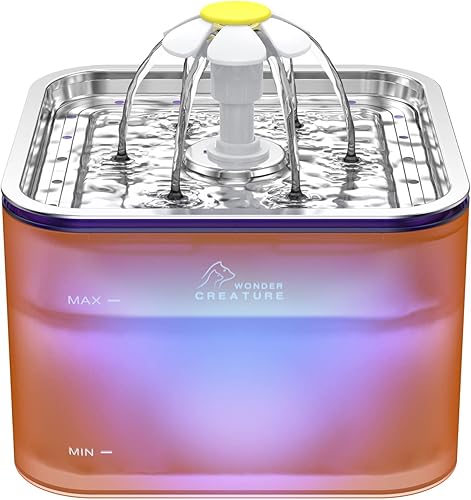 Miniatura 8 de Fuente de agua de cristal para gatos de acero inoxidable, fuente para mascotas de 101 oz3 L con luz LED para gatos y perros (verde)