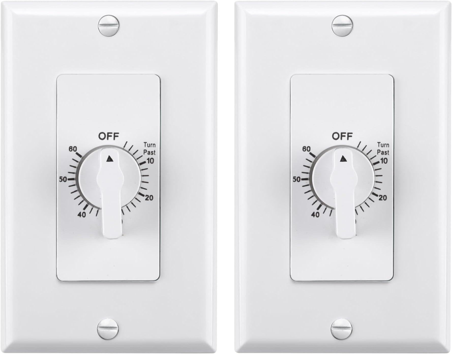 BN-LINK 60 Minute Spring Wound Bathroom Fan Timer Switch, Mechanical Countdown Light Switch Timer for Exhaust Fan & Lights, No Neutral Required, Wall Plate Included, ETL Listed, 2 Pack