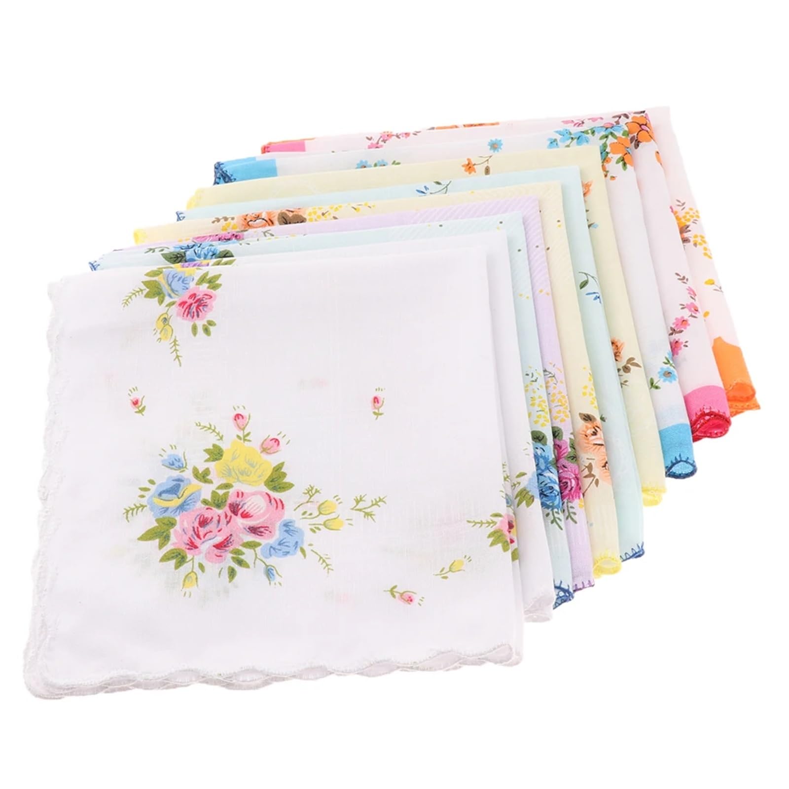 Mouchoirs pour homme 10x femmes coton imprimé mouchoir Hanky ​​mouchoirs poche carré fleur conception avec bord ondulé mouchoirs pour les mariages