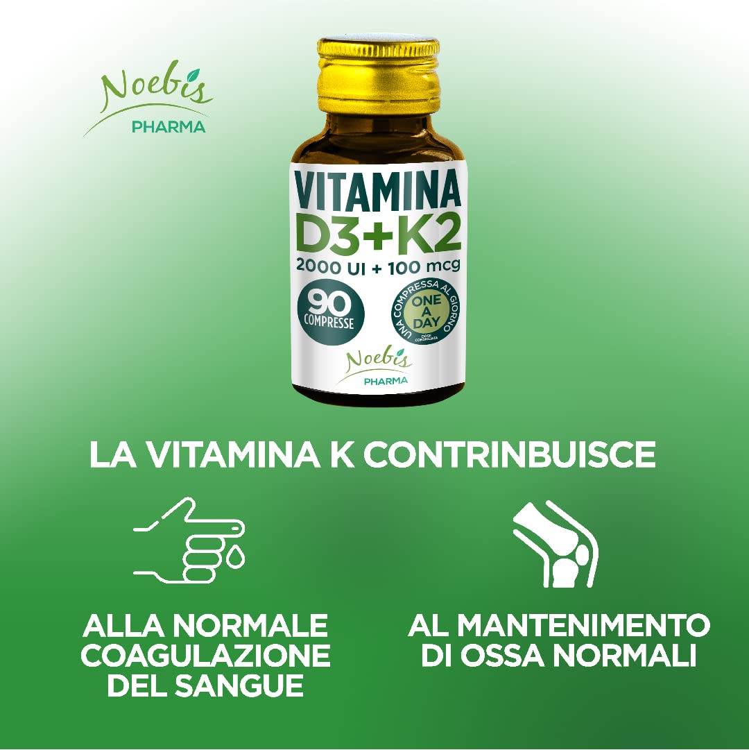 Vit D3 + K2 Noebis Pharma - 2000 UI + 100 mcg MK-7-90 Compresse - Ossa, Denti, Muscoli e Sistema Immunitario