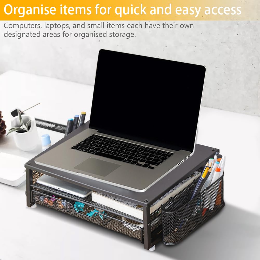 Supporto per monitor per computer a 2 livelli con cassetto e 2 portapenne, organizer da ufficio, supporto per monitor, accessori da scrivania per ufficio