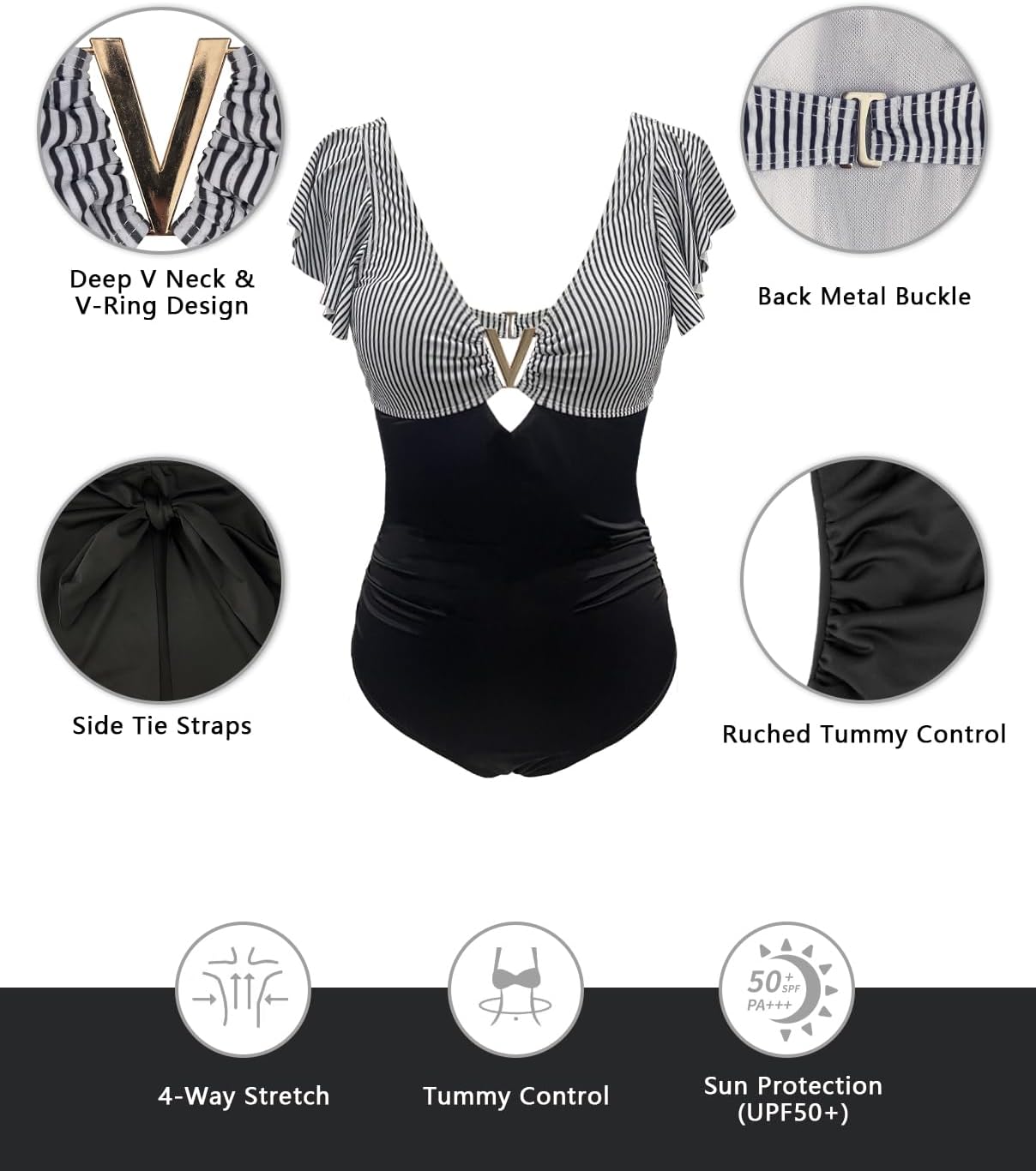 3 in 1 One Piece Swim Dress for Women 2026 Tummy Control Swimsuit with Skirt, Slimming V Neck Bathing Suit Dress - Image 7