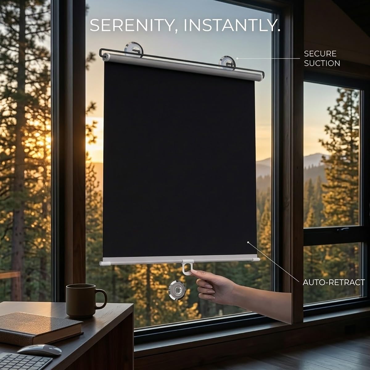 Estores Enrollables Sin Taladrar Persiana Enrollable con Ventosa, Cortinas Blackout Protección UV, Estor Enrollable Opaco Portátil Persianas Temporales para Ventanas Coche Baño(60 A x 180 H cm)
