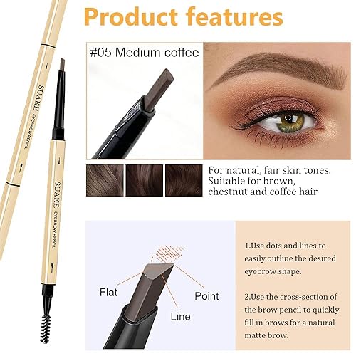 Miniatura 3 de AMY'S DIARY Lápiz retráctil de cejas marrón, 3 piezas, cepillo de cejas de doble cara, punta fina, formas, define, flapiz para maquillaje de cejas