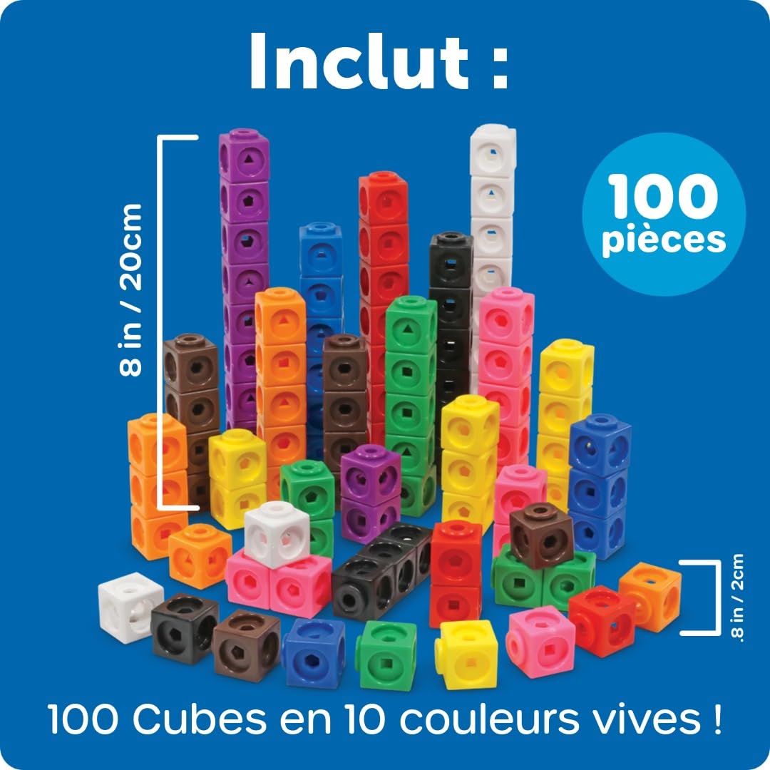 Learning Resources MATHLINK® CUBES-100, Cubes emboîtables pour activités mathématiques, Jeu éducatif STEM, comptage, dès 5 Ans