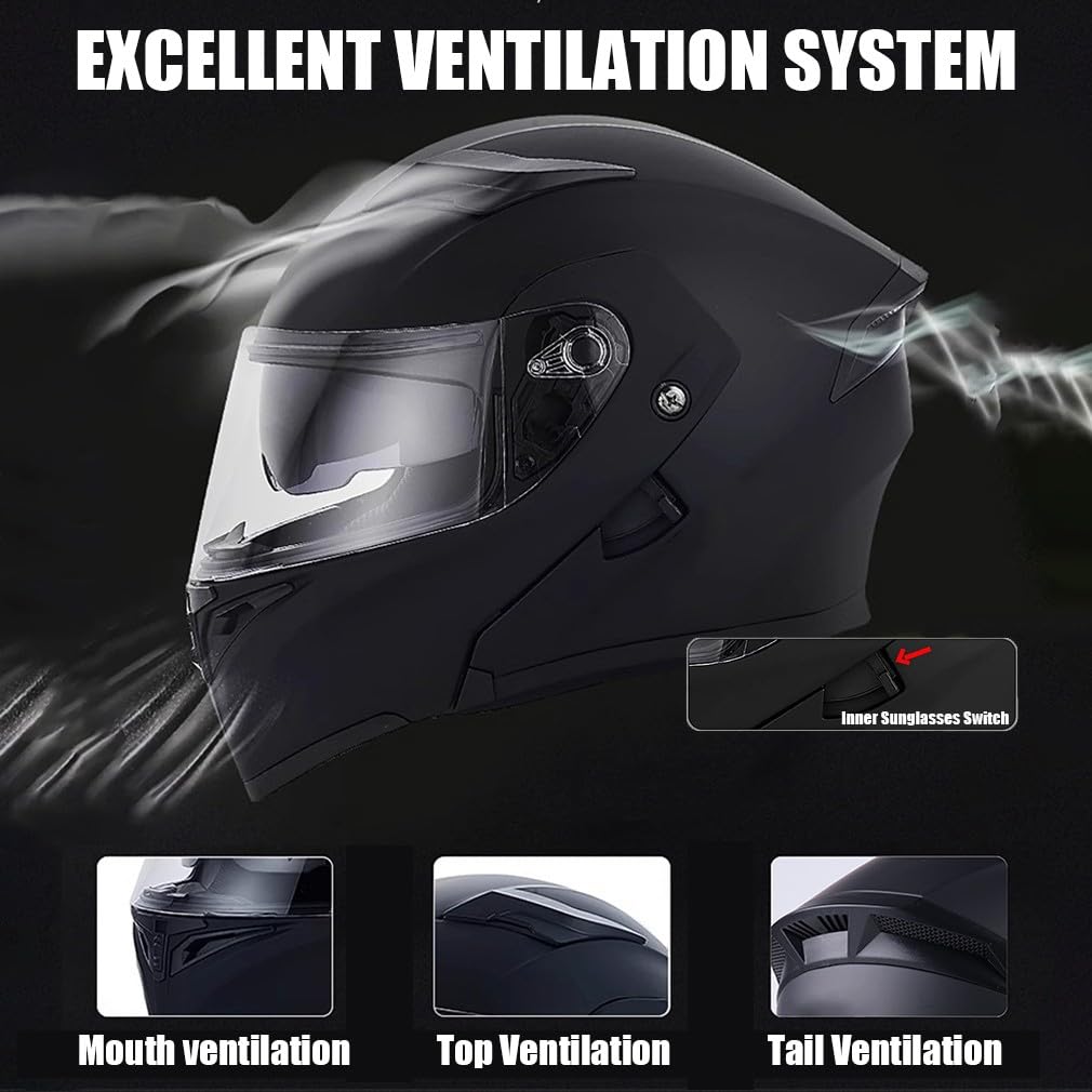 Motorradhelm Motorrad Klapphelm Modularer Helm mit Doppelvisier Integralhelm DOT/ECE Zertifiziert Integriert Helm Roller Moped Street Racing Sturzhelm für Erwachsene Frauen Männer
