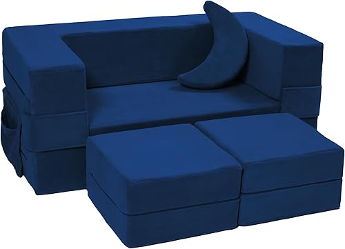 Sofá modular para niños, sillón de espuma para niños, sofá convertible de felpa para niños, sofá cama plegable (azul marino) disponible en Yaxa Guatemala