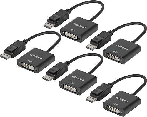 FEMORO Adaptador DisplayPort a DVI, paquete de 5 unidades, adaptador DP a DVI-I 1080P para todos los puertos DP de computadora, laptop, escritorio,