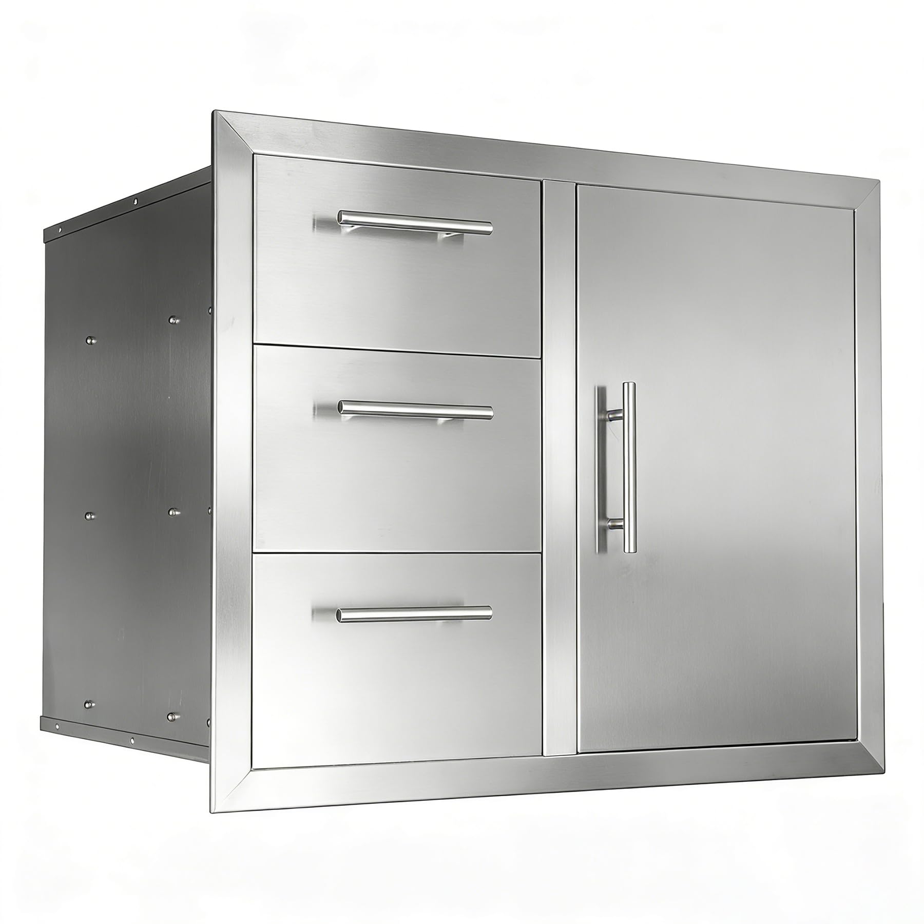 Outdoor Kitchen Drawer Combo 28.6W*22.6H*20D Cabinet Stainless Steel Triple Drawers &amp; Access Doors, Built-in BBQ Island Cabinet for Outdoor Grill Station