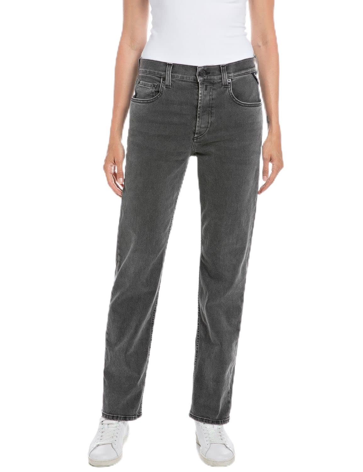 Replay Damen Jeans Maijke Straight-Fit, Dark Grey 097 (Grau), 31W / 30L
