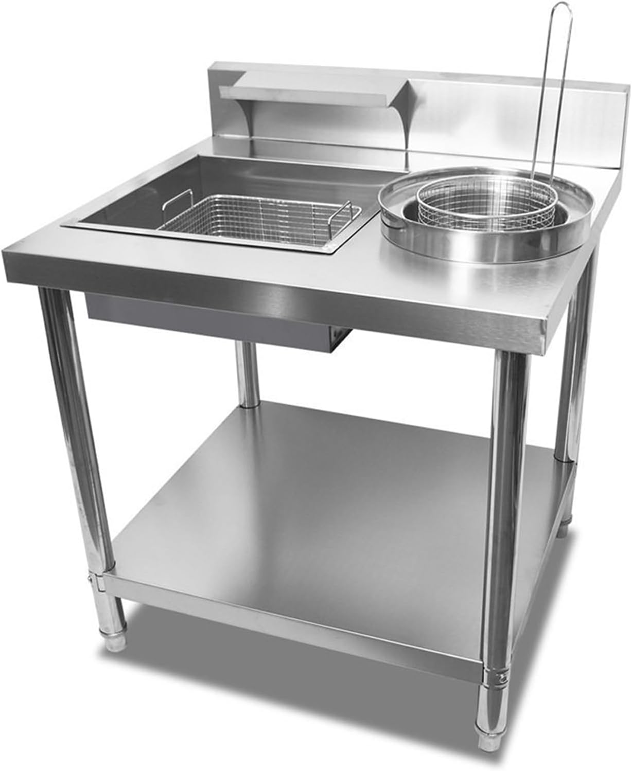 Commercial Breading Table Stainless Steel Breading Station with Baskets Fried Food Prep Table with Storage Shelf Fried Chicken Breading Worktable for Restaurant Kitchen