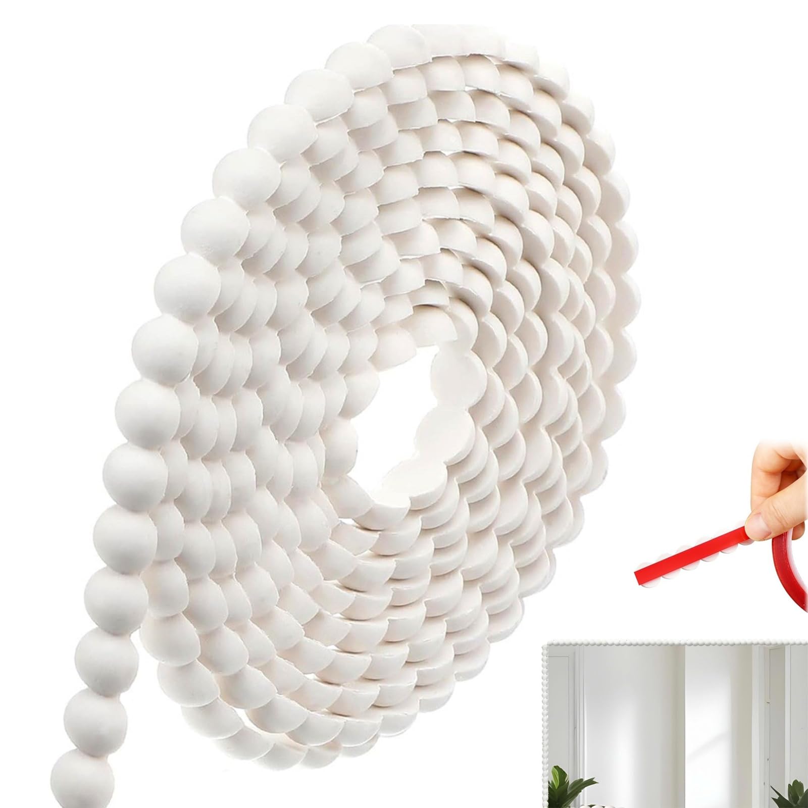 YMTWSRY 3M Flexible Moulding Trim Self Adhesive, 3D Pearl Shape Peel and Stick Wall Moulding Panels Wallpaper Border for Walls Cabinet Mirror Frame Background
