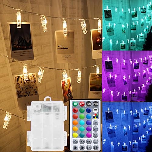 Solhice Cadena de luces que cambian de color, funciona con pilas, 10 pies, 20 luces LED para colgar fotos de pared para adolescentes, regalo de