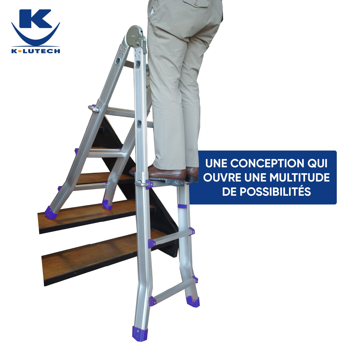Échelle Télescopique Articulée Mini Géante 4x3 Marches - Multifonction en Aluminium, Hauteur 2,86 m, Charge 150 kg, Certifiée EN131, Compacte et Pliable