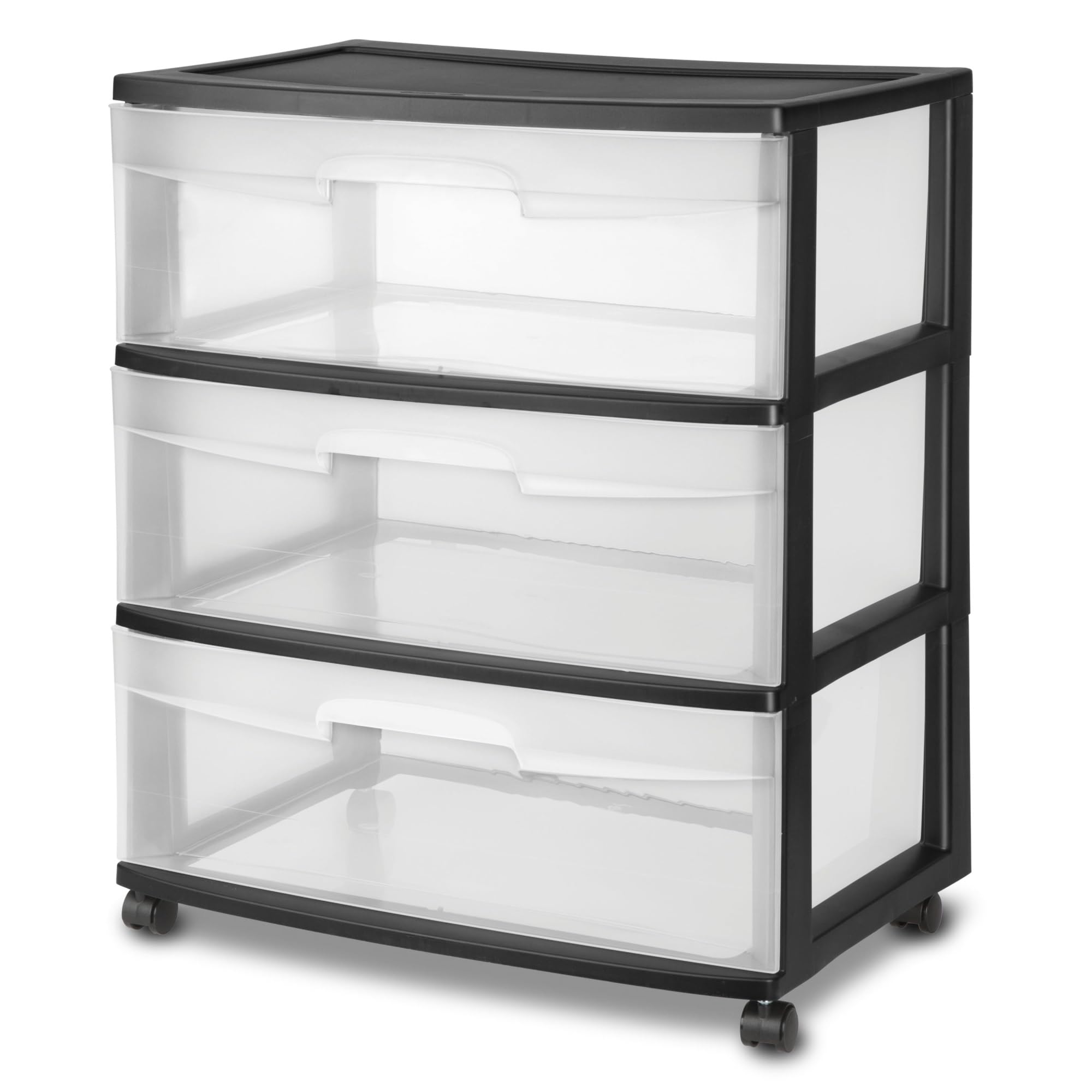 DayGo Plastic Storage Drawer Cart, Medium Home Organization Storage Container with 3 Large Clear Drawers With Wheels, Black