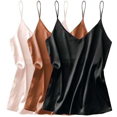 3 Pack: Womens Silk Satin Tank Top V Neck Camisole