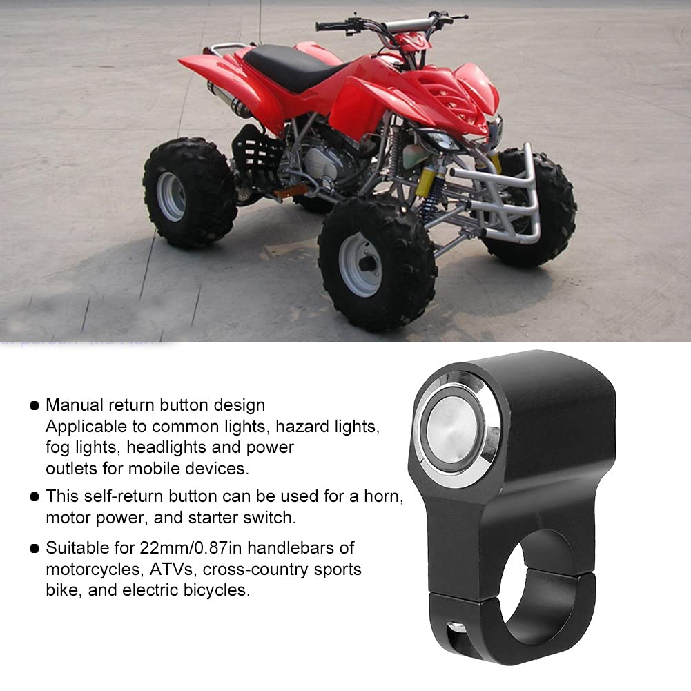 Interruttore impermeabile in acciaio da 22 mm per manubrio di moto e ATV, con spia blu, pulsante a ritorno automatico per faro, luce antinebbia e clacson; adatto a manubri da 0,87