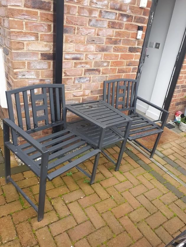 Metal Garden Loveseat Outdoor Patio Furniture 2 Seater Modern Park Bakcyard Companion Porch Deck Jack and Jill Coffee Side Table Bench Set