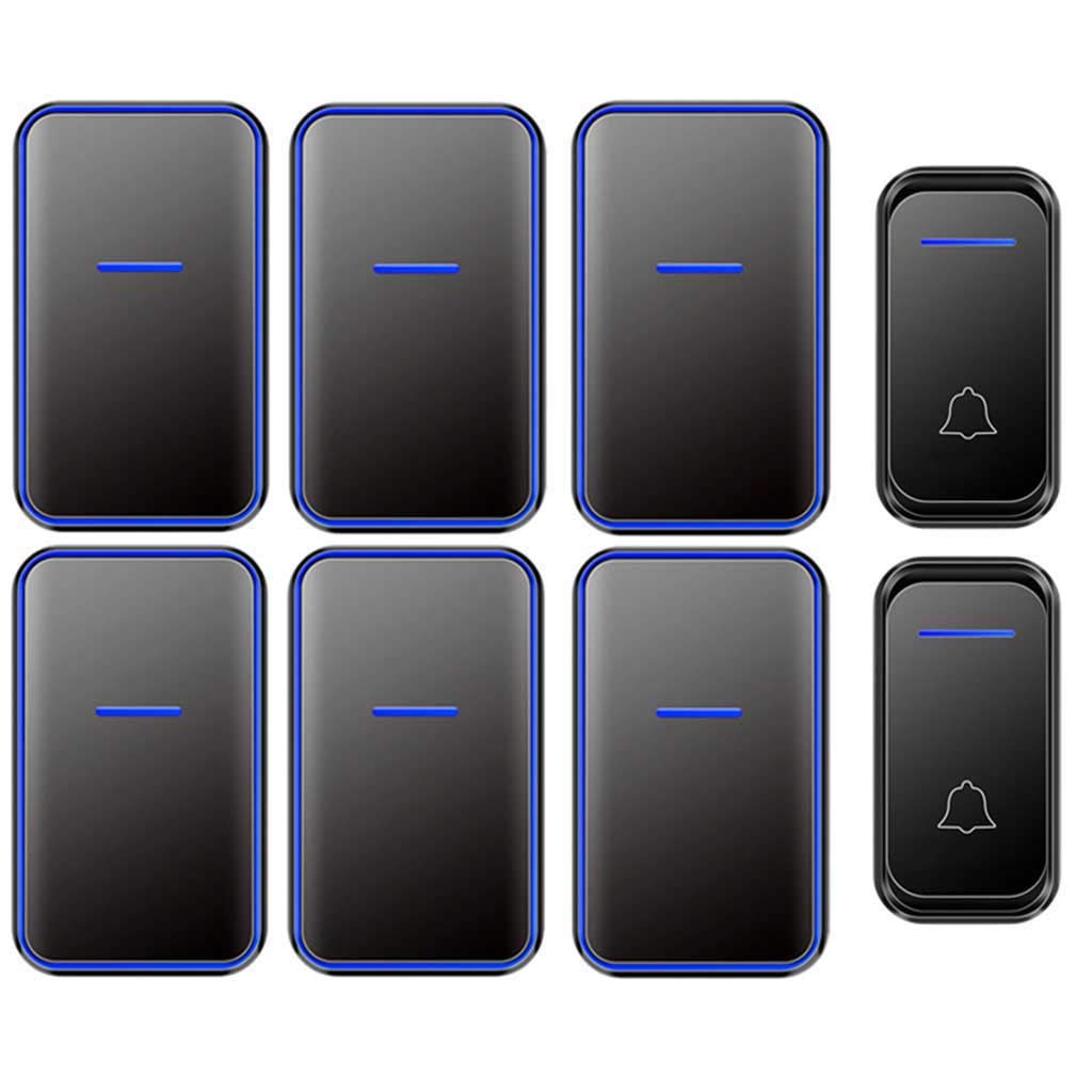 WOTZOV Wireless Doorbell Waterproof, 2 Transmitters 6 Receivers AC Wall Plug-In Cordless Doorbell, 38 Music Ringtones/Led Blue Light Flicker Remind, 300M Ultra-Long Range,Black,Black