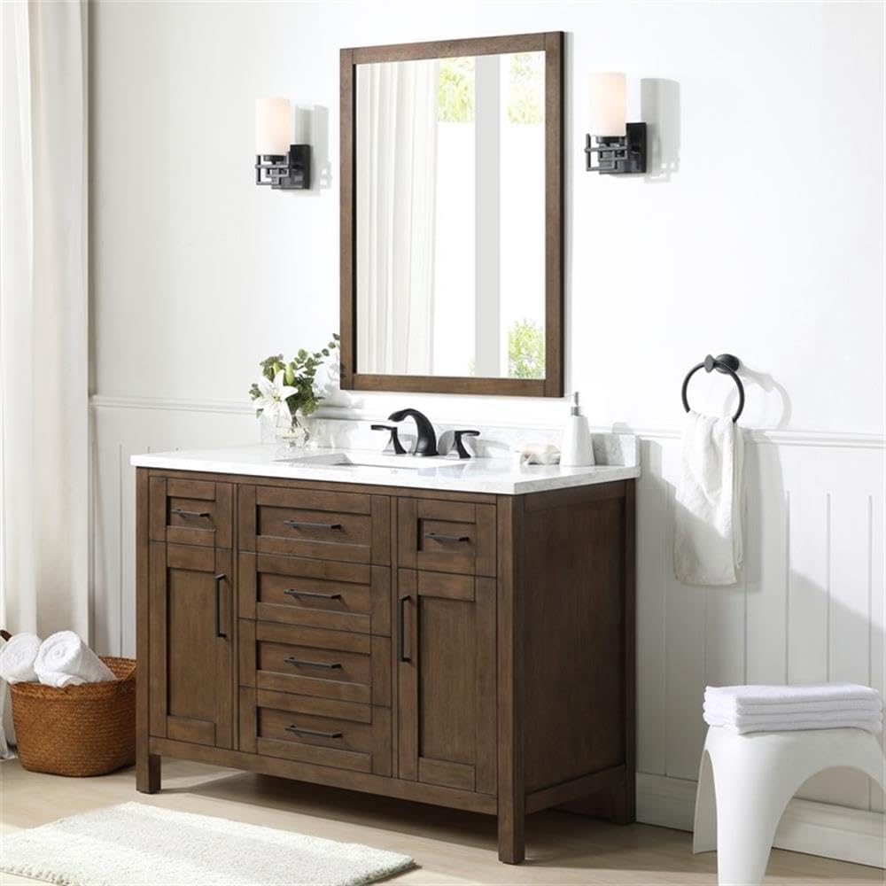 Pemberly Row Modern 28" x 36" Framed Wall Mirror in Almond Latte