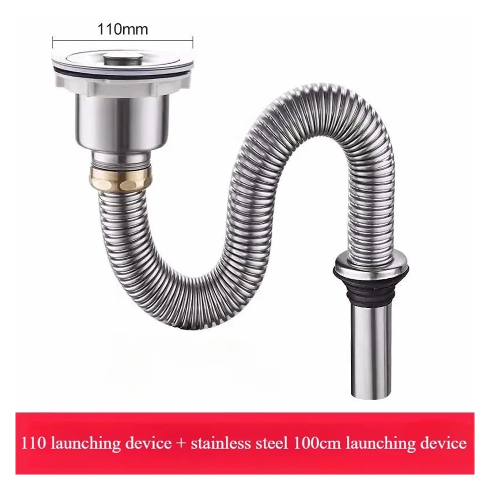 Tubo de desagüe de fregadero, filtro de acero inoxidable | Manguera de fontanería y accesorio de cocina para desagüe doméstico de lavabo y cocina(60cm)