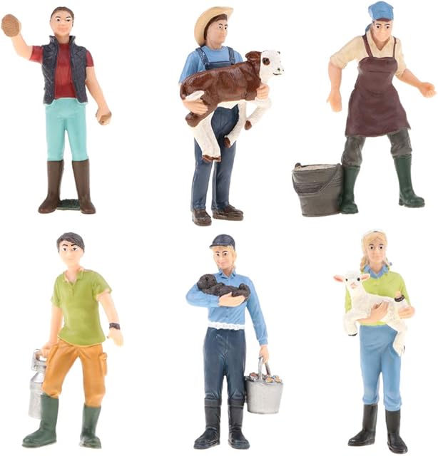 CUTICATE 6 PCS Realistic Farm Worker Figure Figurines People Model Kids Toy Ornament
