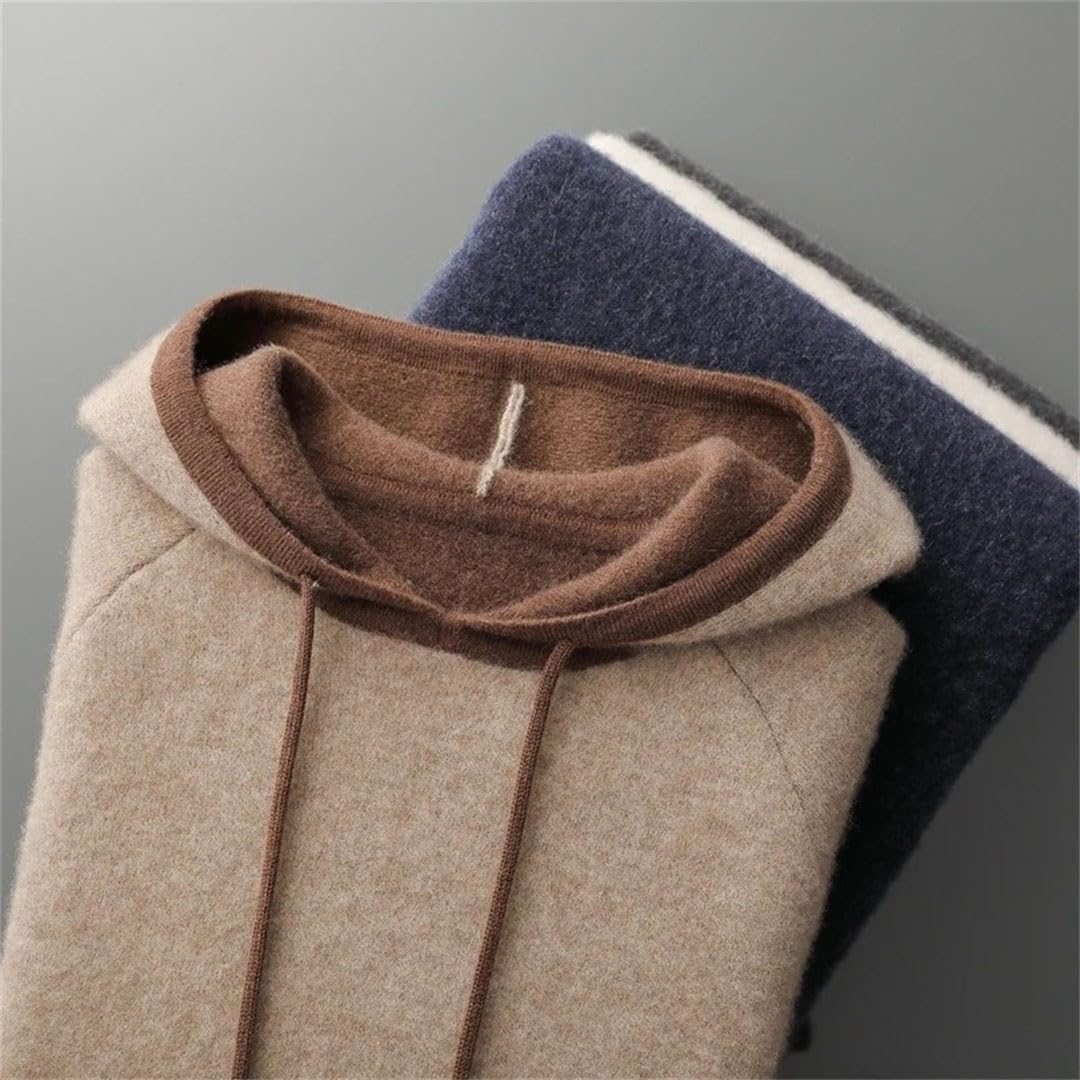 Men Cashmere Pullover Thick Warm Sweater Fall Winter Color Block Knitted Cotton Blend Athletic Jumper Tops