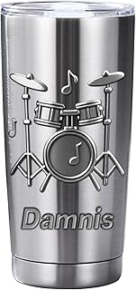 Reyrijf Personalized Drum Pattern Cup, Custom Name Stainless Steel Drummer Tumbler Mug for Men Women, Drum Gifts for Him Drummers Music Lover Musician Birthday Christmas