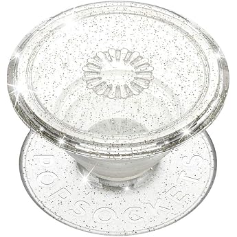 PopSockets PopGrip Expanding Stand and Grip with a Swappable Top for Smartphones and Tablets Clear Glitter Silver
