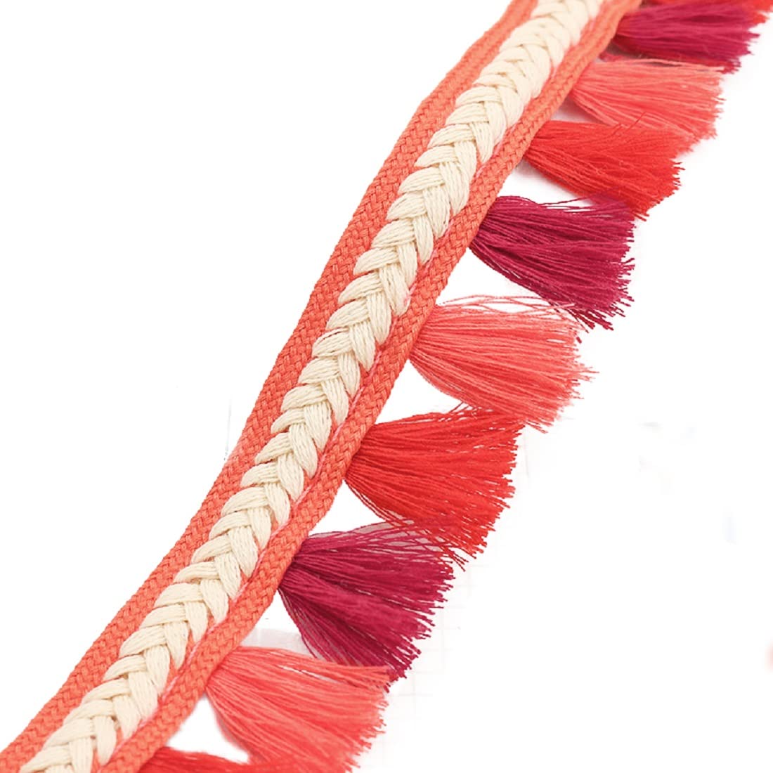 Yalulu 10 Meters Colorful Tassel Lace Trim, Lace Fringe Trim Tassel Fringe Trimming Sewing Ribbon, Decorative Ribbon for DIY Curtain Clothes Accessories (Orange)