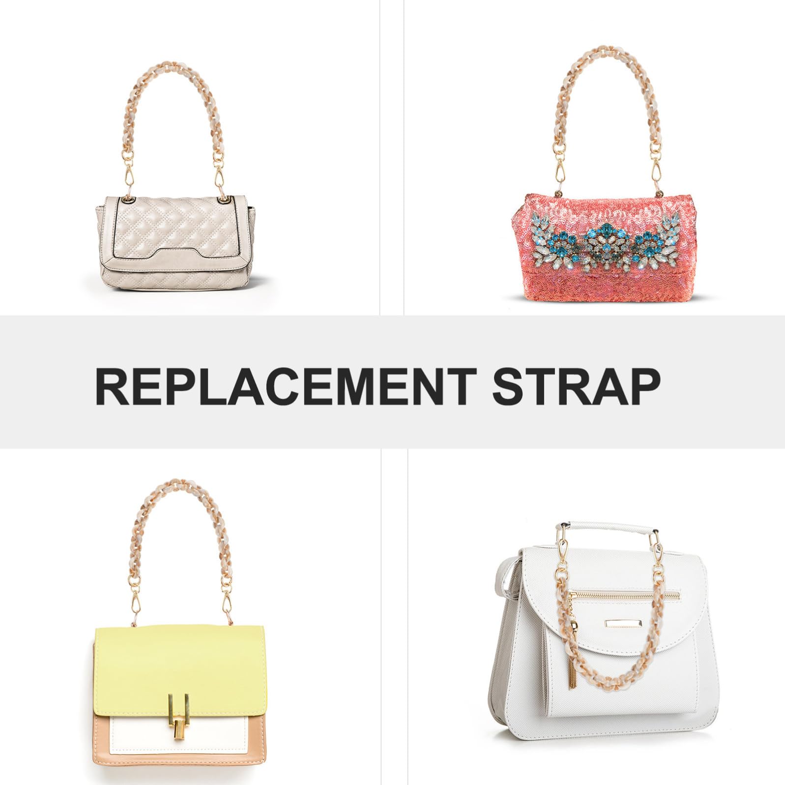 SEWACC 3stücke Verstellbare Förmige Resin Kette Für Handtaschen Marmor Muster Schultergurt Mit Metallverschluss Modisches Accessoire Für Frauen
