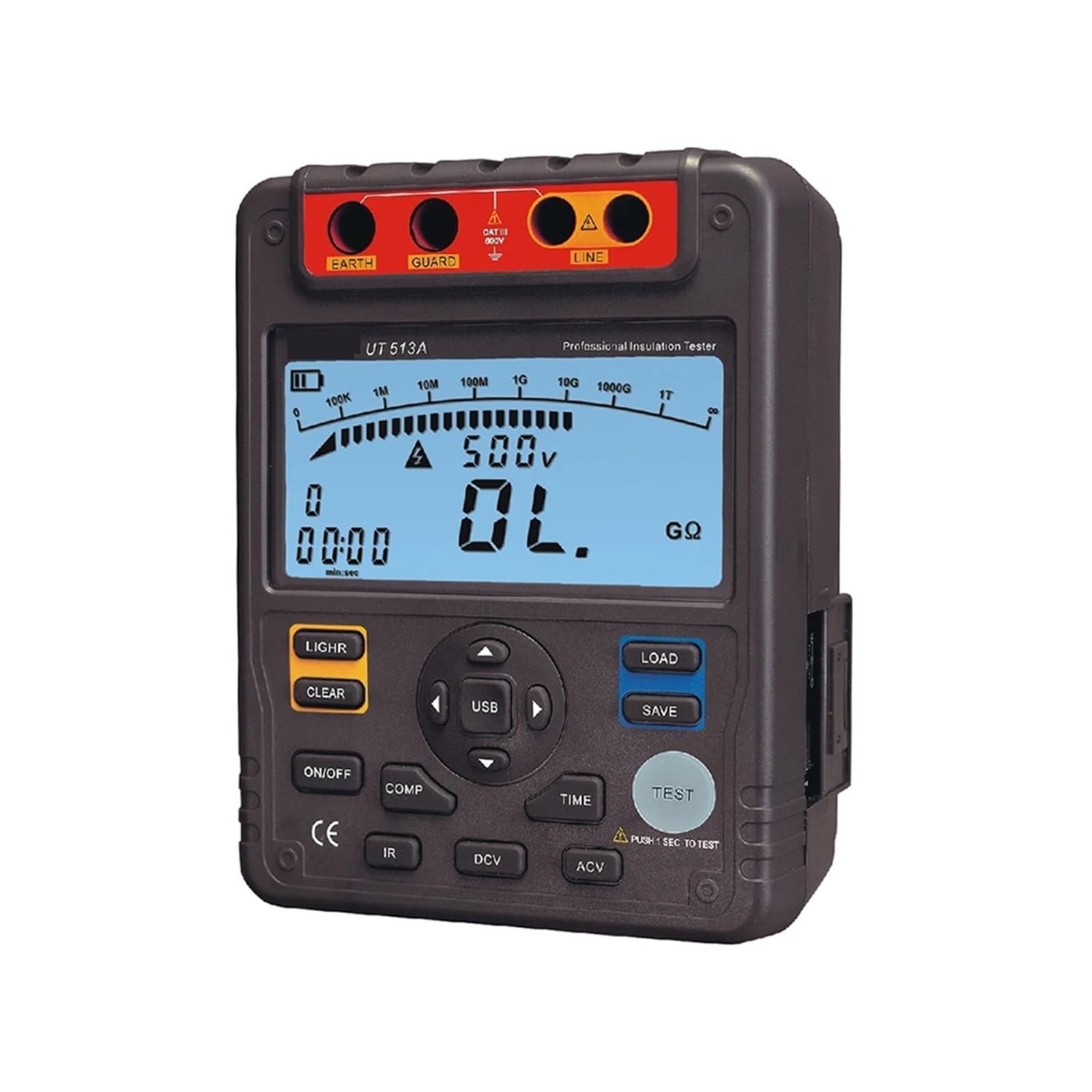 Tester di Resistenza Digitale Tester di Resistenza Isolamento 513A 5000V Archiviazione Dati/Grafico a Barre analogico/DAR/Trasferimento Dati USB/Retroilluminazione LCD