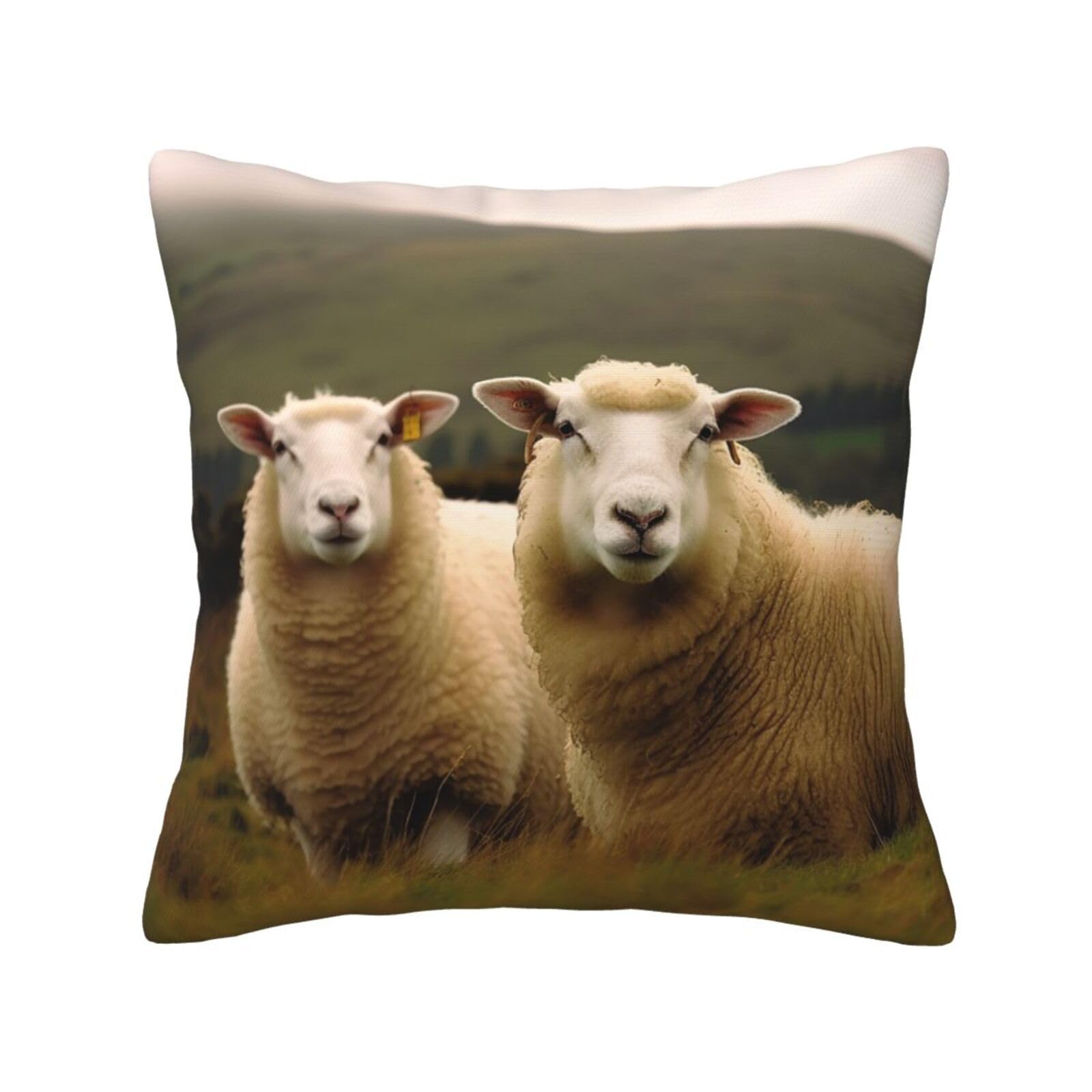 FodPand Two White Sheep Throw Pillow Covers 12"X12" Super Soft Cozy Pillows Case Morden Decorative Cushion Cover for Sofa Couch Bed Home Decor