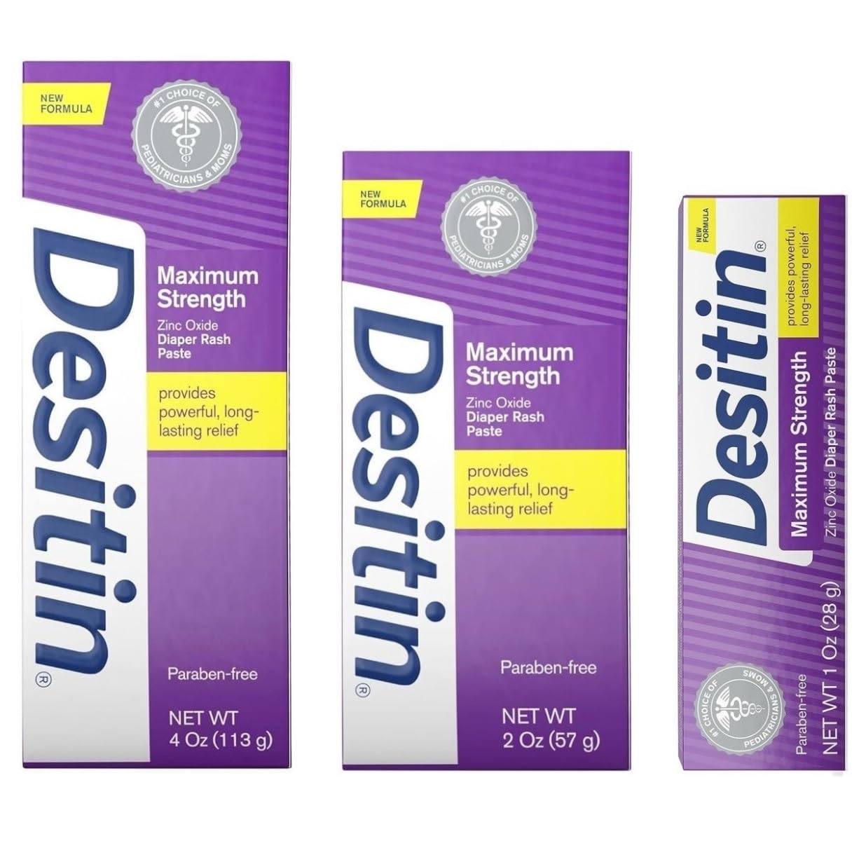 DESITIN Maximum Strength Original Diaper Rash Paste 3-Piece Variety Sizes 4 oz, 2 oz, 1 oz Bundle Pack