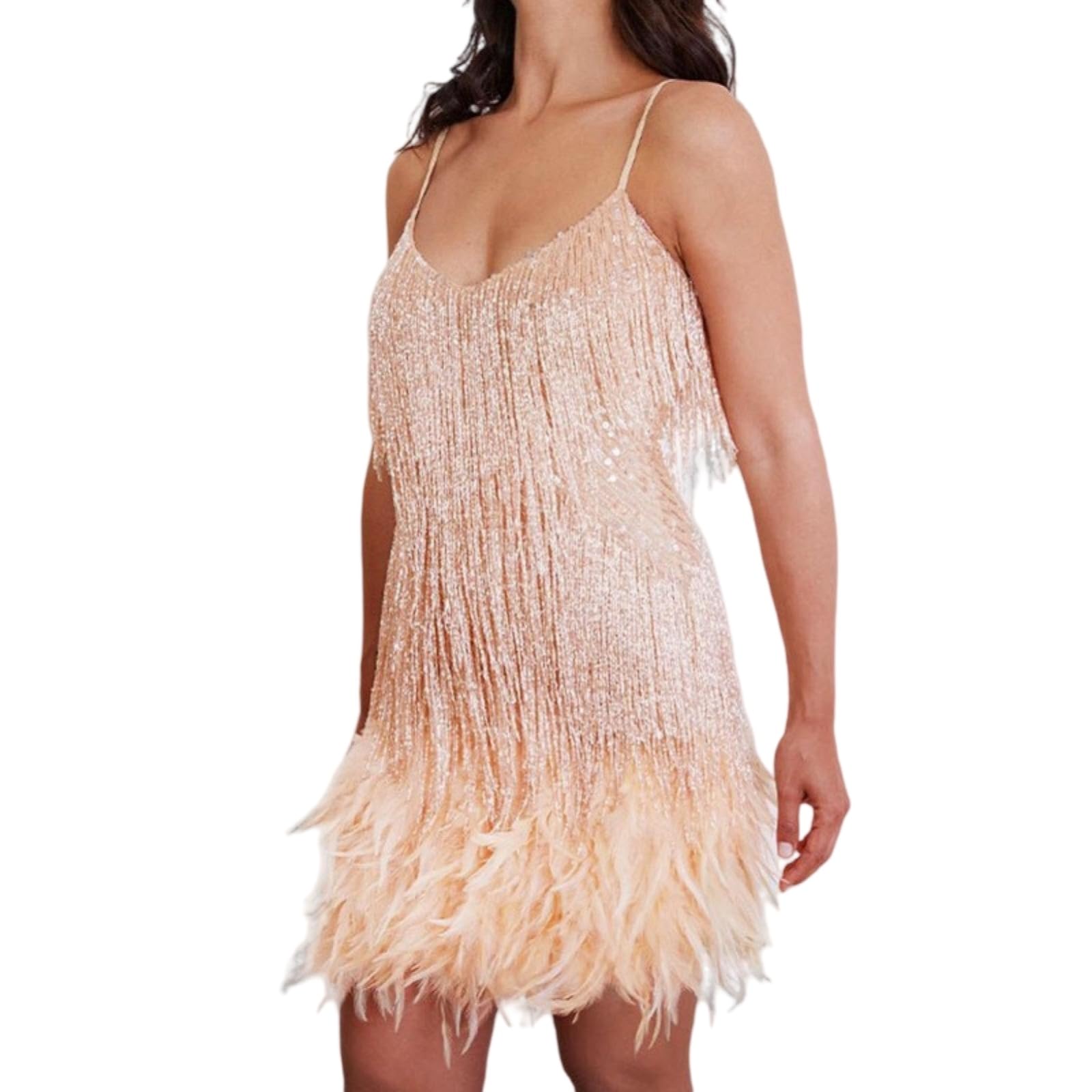 Vestito Donne Paillette Tassel Mini Abito Stretch Bodycon Slim Fit sopra Il Ginocchio Estivo Elegante Club Party Outfit-Golden B-2xl