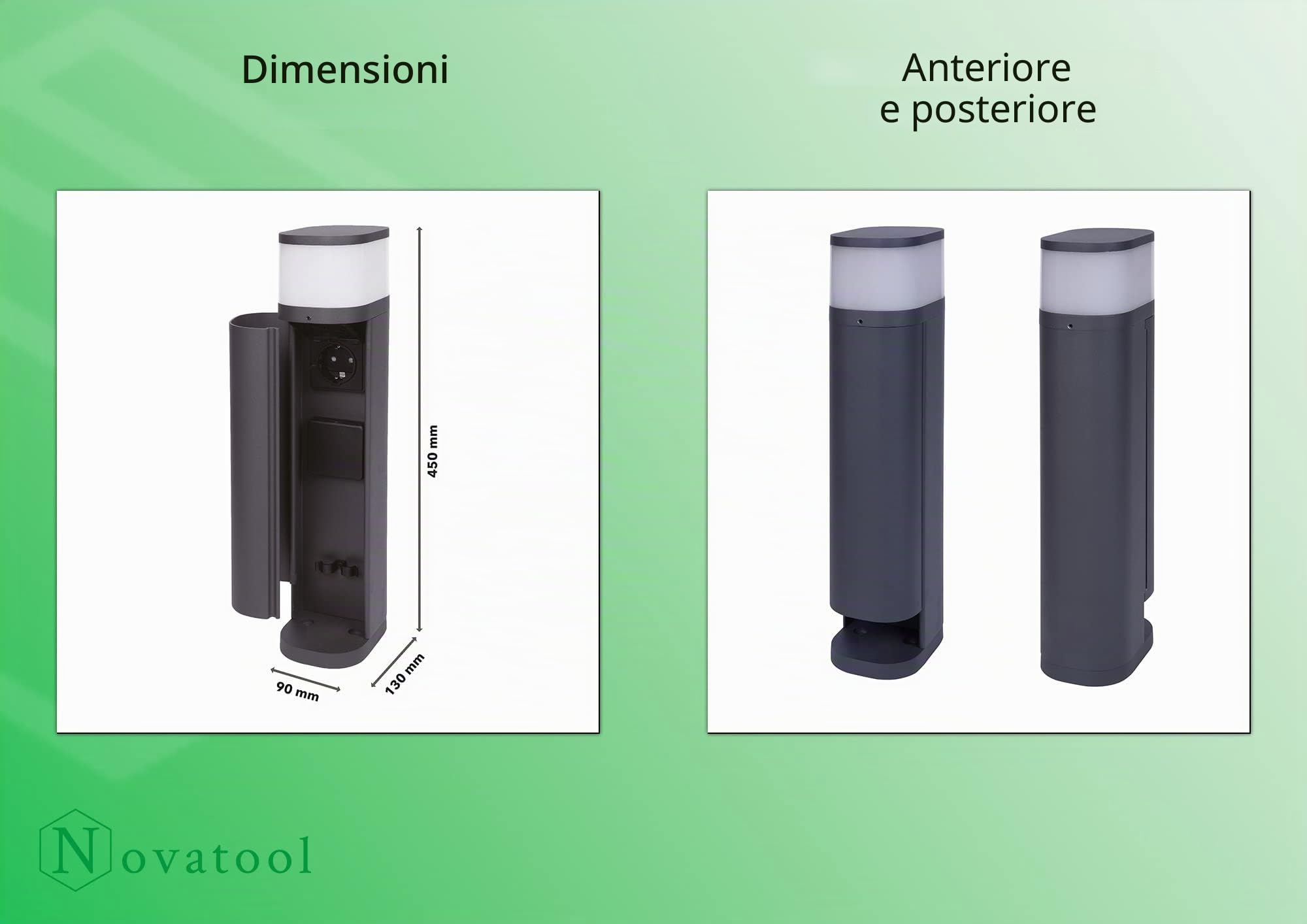 Novatool Lampada a sospensione con presa a 2 ingressi, colore antracite, rotonda, con apertura, IP44, presa esterna da giardino, presa elettrica