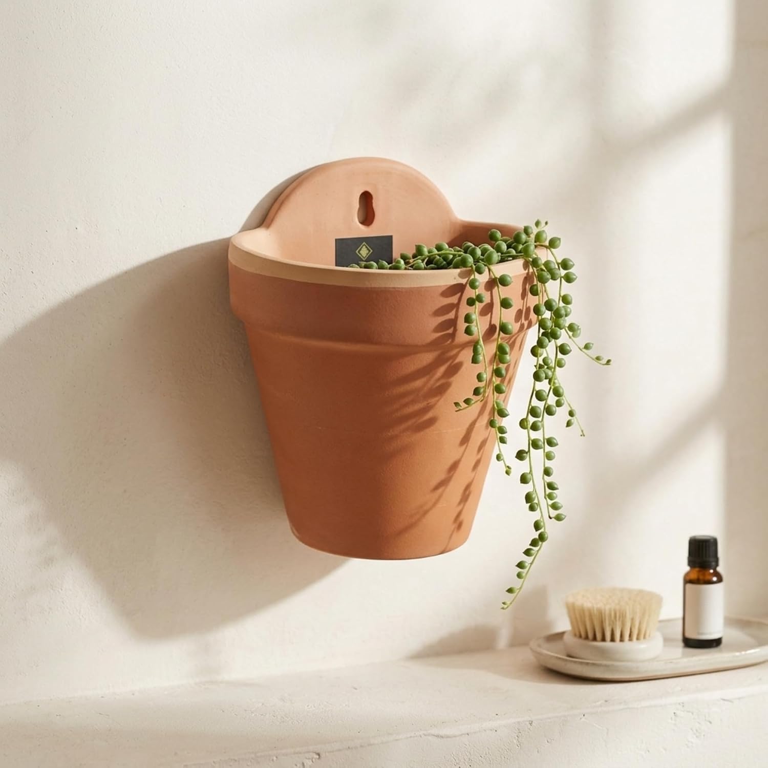 Maceta Exterior Colgante Set 4 Unidades | Terracota 18x18x21 cm | con Orificio para Colgar | Cerámica Resistente | Ideal para Pared Jardín Balcón | Diseño Clásico