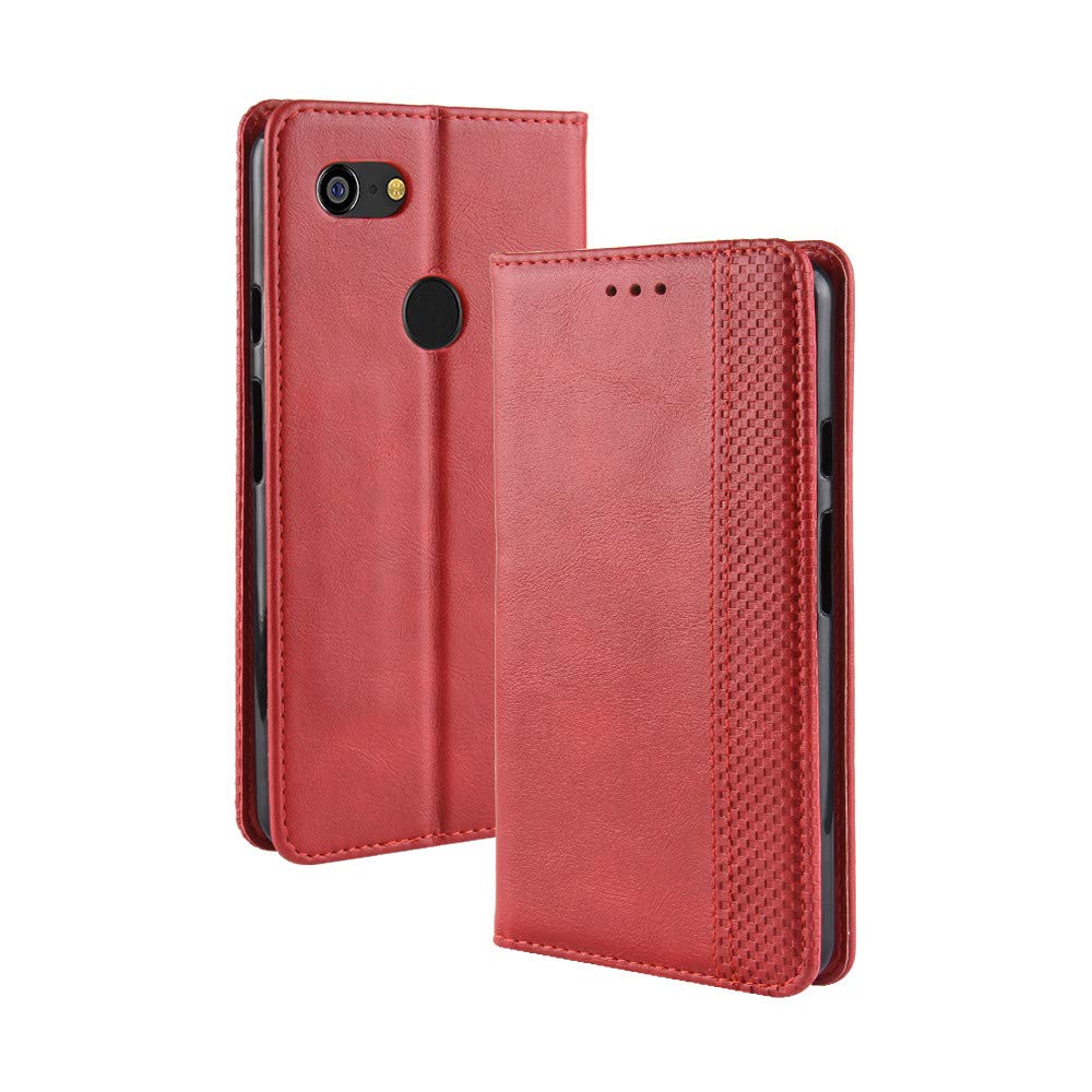 Abtory Case for Google Pixel 3, Leather Wallet Case Book Style PU Folio Flip Cover Stand Feature Magnetic Clasp Closure Cash Pocket Card Holder for Google Pixel 3 Red