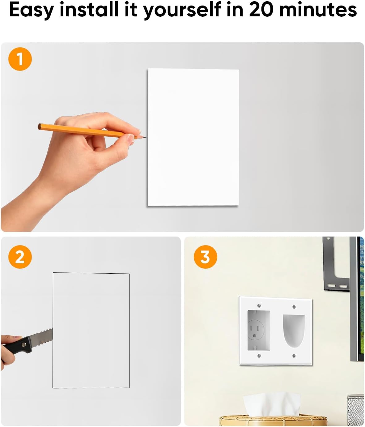 FORGING MOUNT Cord Hider for Wall Mount TV with 6.23 ft Extension Cord, White in Wall Cable Management Kit, Includes 2 Plug Plates and Hole Saw Drill Attachment for Easy Install