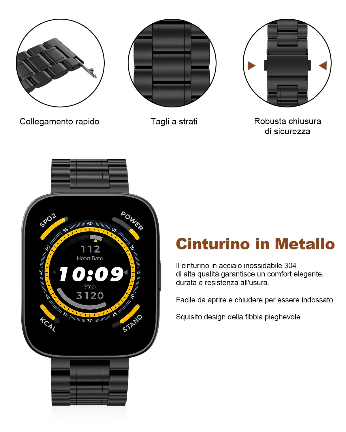 iHoxstrapie Cinturino Compatibile con Amazfit Bip 5 46mm, Bracciale in Metallo da 22mm in Acciaio Inossidabile Cinturino di Ricambio per Amazfit Bip 5