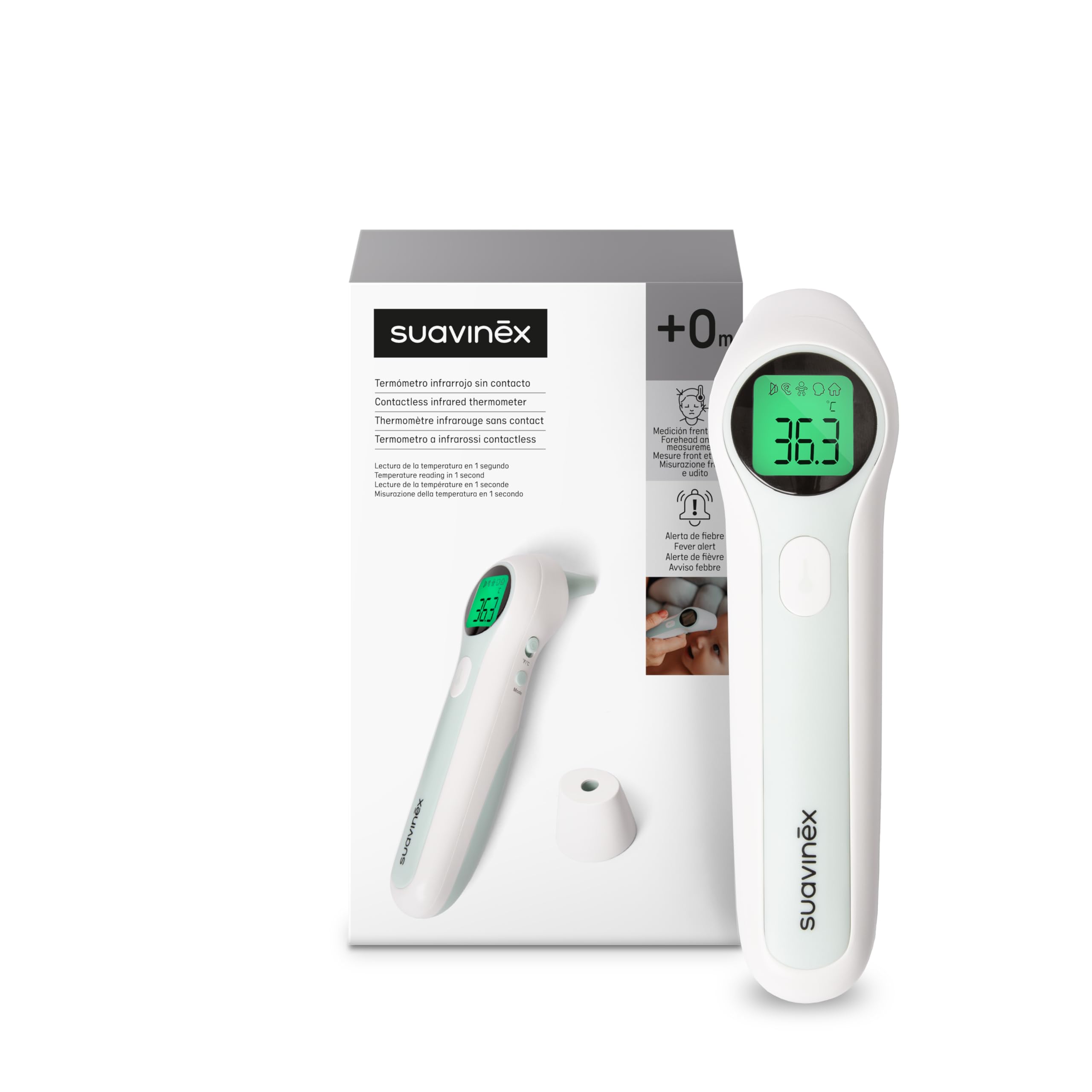 Suavinex, Termometro Digitale Neonato, Infrarossi, Senza Contatto, Misurazione Fronte e Orecchio, Lettura Rapida in 1 Secondo, Preciso, Modalità Neonati, Bambini e Adulti, con custodia, Pile Incluse