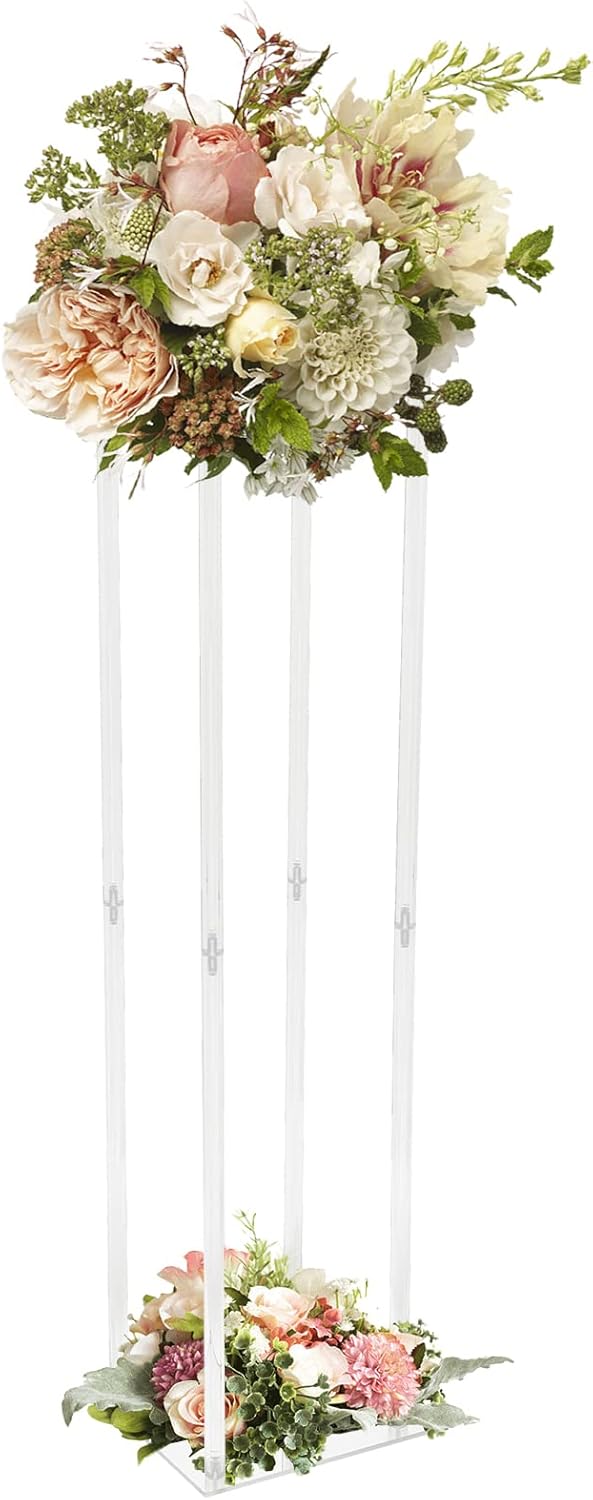Acrylic Flower Stand Vases, 39'' Tall Acrylic Flower Stand Wedding Centerpieces Marriage Decorations Supplies Tabletop Decor Clear Display Rack Crystal Stage Pillar Party Props Floral Event Backdrops