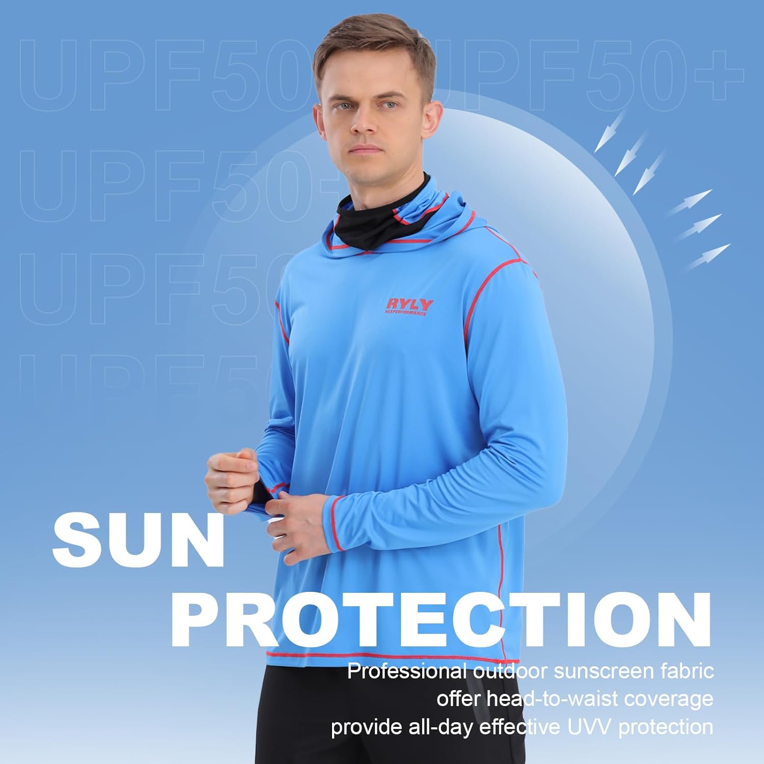 Fishing Shirts for Men,Long Sleeve Rash Guard Shirts Sun Protection Hoodie Athletic Running Hiking Shirt 1/2 Packs - Image 5