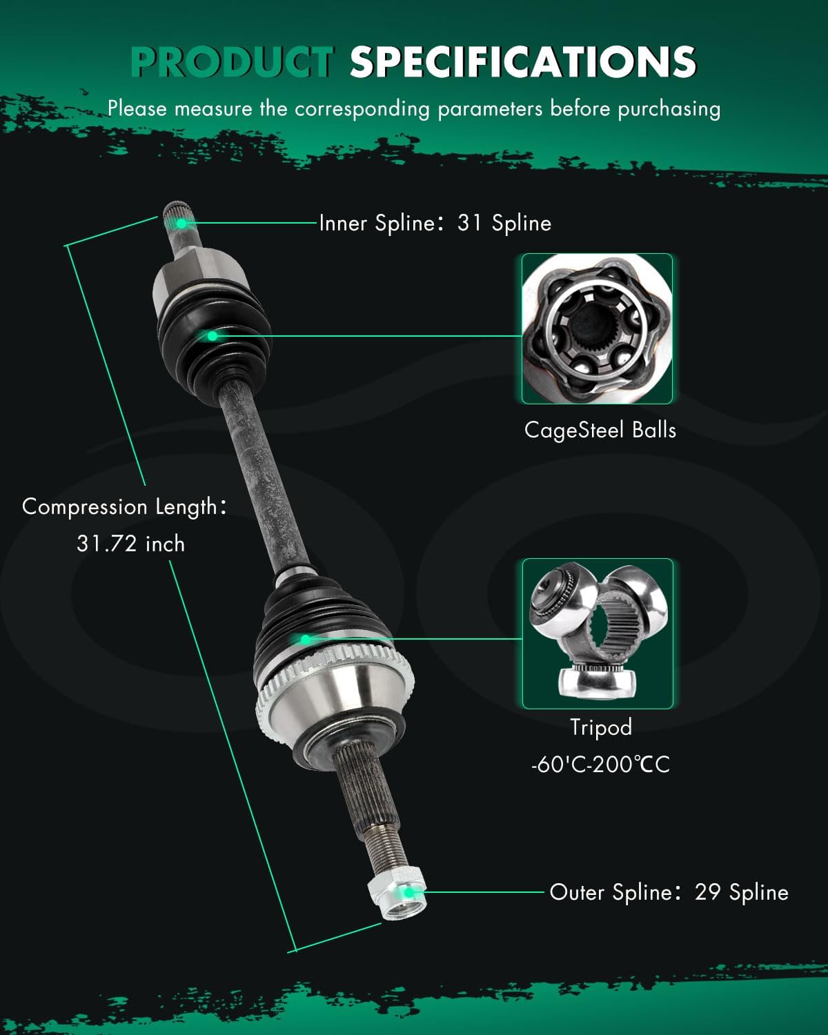 SCITOO Rear Left CV Axle Shaft Assembly Compatible with 2002-2010 for Ford Explorer,2007-2010 for Ford Explorer Sport Trac,2003-2005 for Lincoln Aviator,2003-2010 for Mercury Mountaineer 60-2178