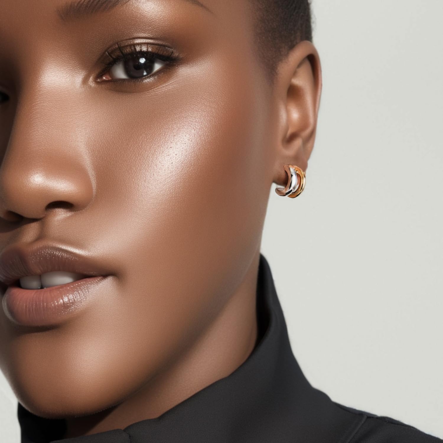 Two Tone Hoop Earrings for Women,Trendy Sterling Silver Gold C Shaped Hoop Earrings for Girls Classic Lightweight Hoops Earrings - Image 2