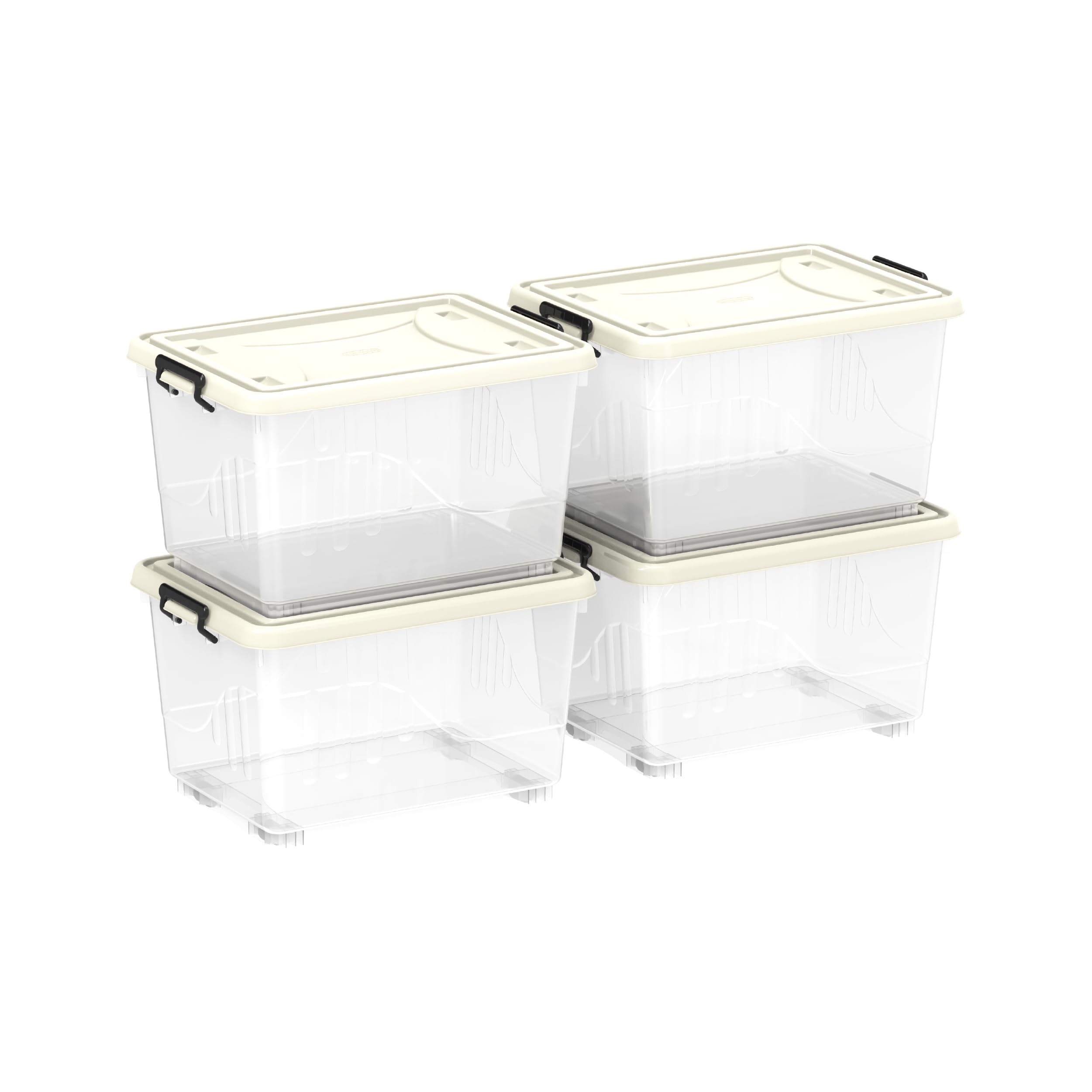 Cosmoplast55L Clear Plastic Storage Box with Wheels & Lockable Lid Set of 4