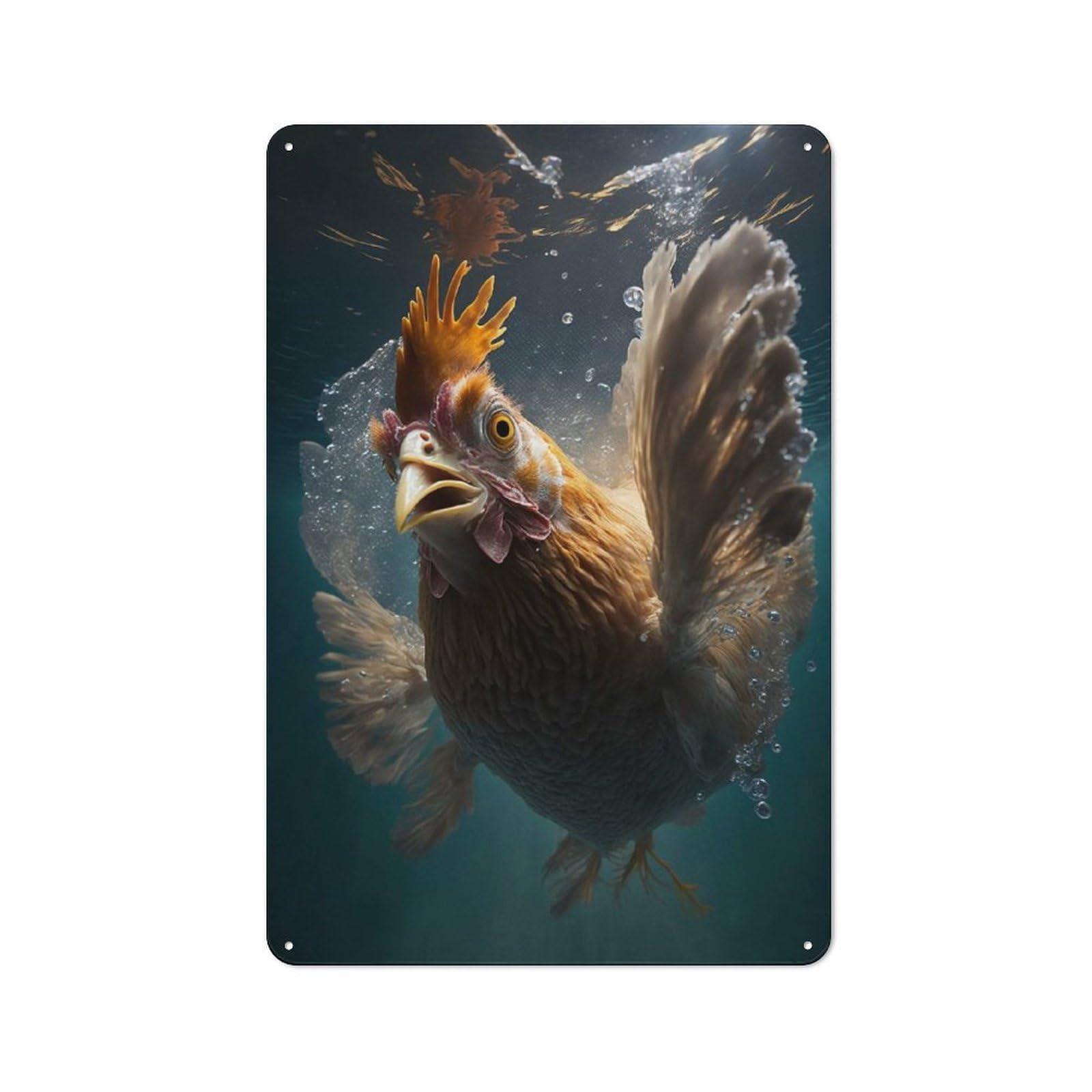 Junmoney Style-3 Vintage Metal Sign 30X20cm Featuring Underwater Chicken, Home Bar Decor For Cafe, Pub, Workshop Or Home Bar