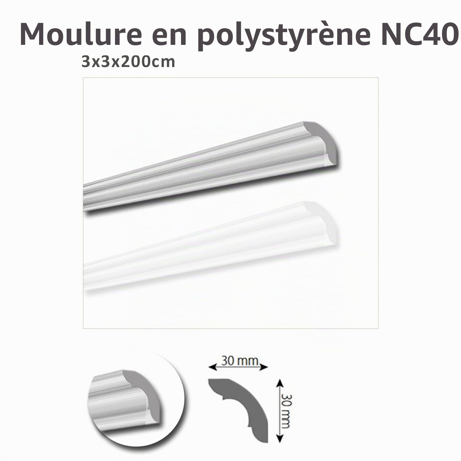 Moulures de plafond en polystyrène XPS - 20 m - Moulures en stuc - Baguette de finition blanc - 30 x 30 mm - Profilés décoratifs en polystyrène - Moulures décoratives - Paquet économique NC40
